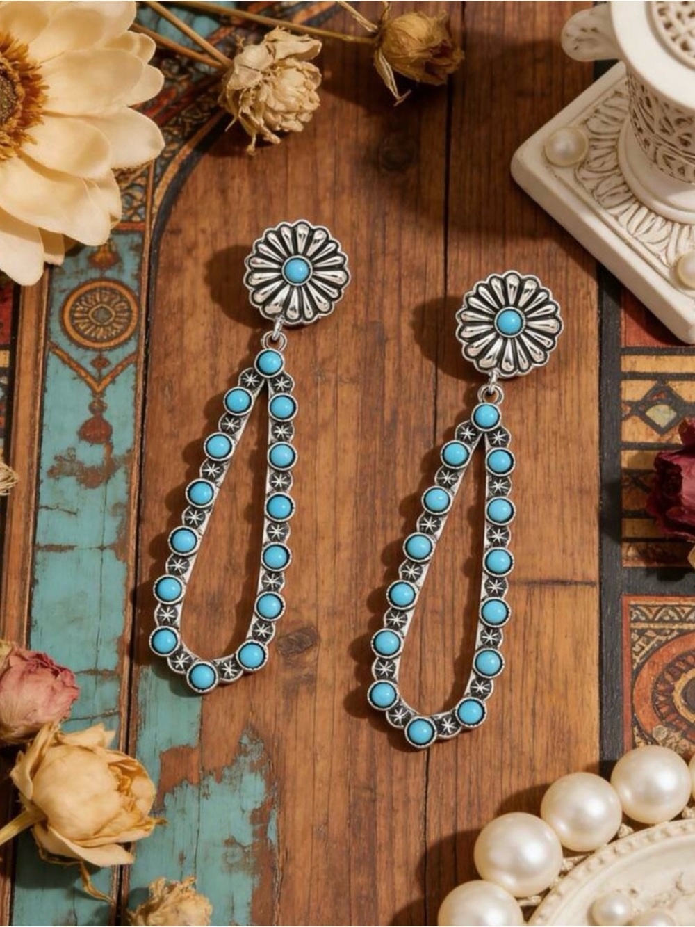 Luxe beaded turquoise inspired teardrop earrings